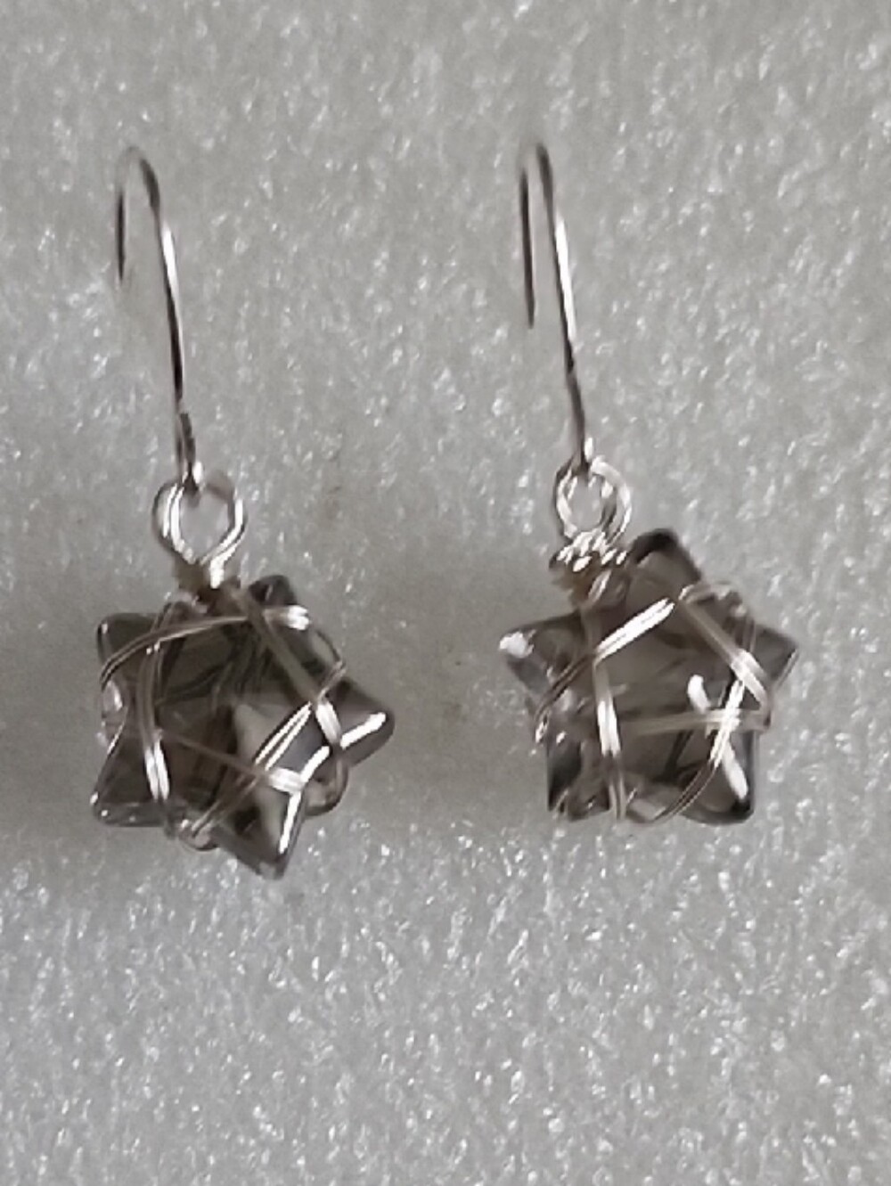 Hand Crafted Smoky Gray Star Wire-Wrap Drop Earrings